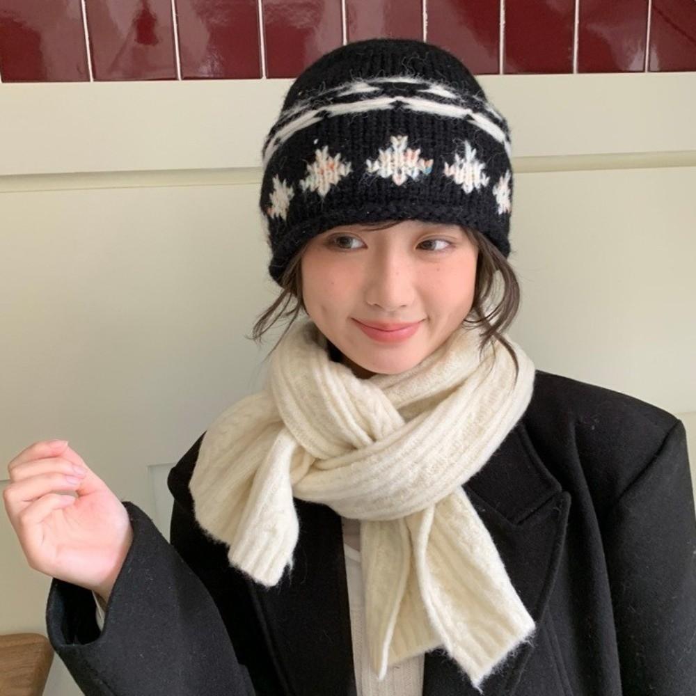 Knitted Jacquard Knitted Hat Jacquard Pattern Winter Cold Hat Retro Beanie Hat  Cold Weather