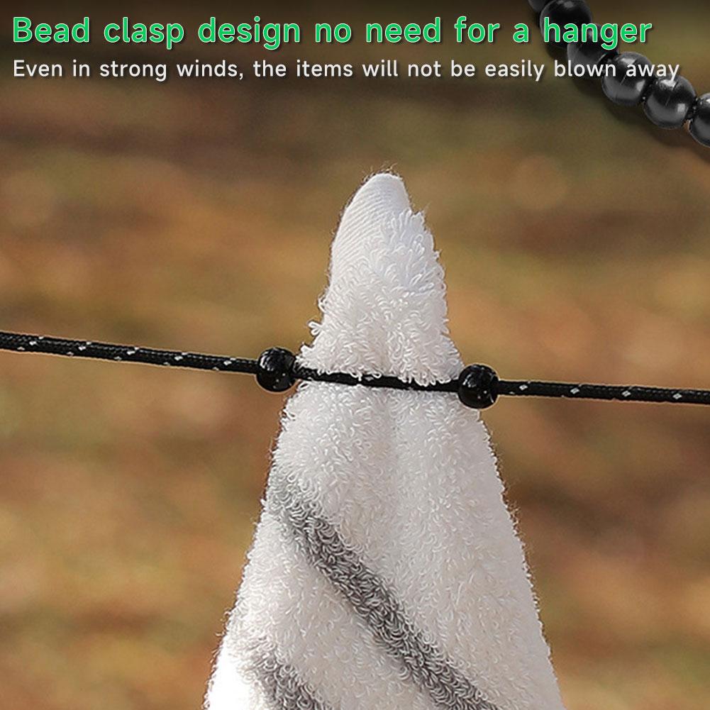 3M Portable Hanger-free Reflective Windproof Adjustable Storage Rope Outdoor Bead-type Cothesline For Outdoor Camping Hiking