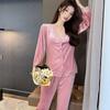 Golden Velvet Pajamas V-neck Lace Edge Long-sleeved Two-piece Set 1011 Korean Version Cardigan Can Be Worn Outside Loungewear Pajamas Women
