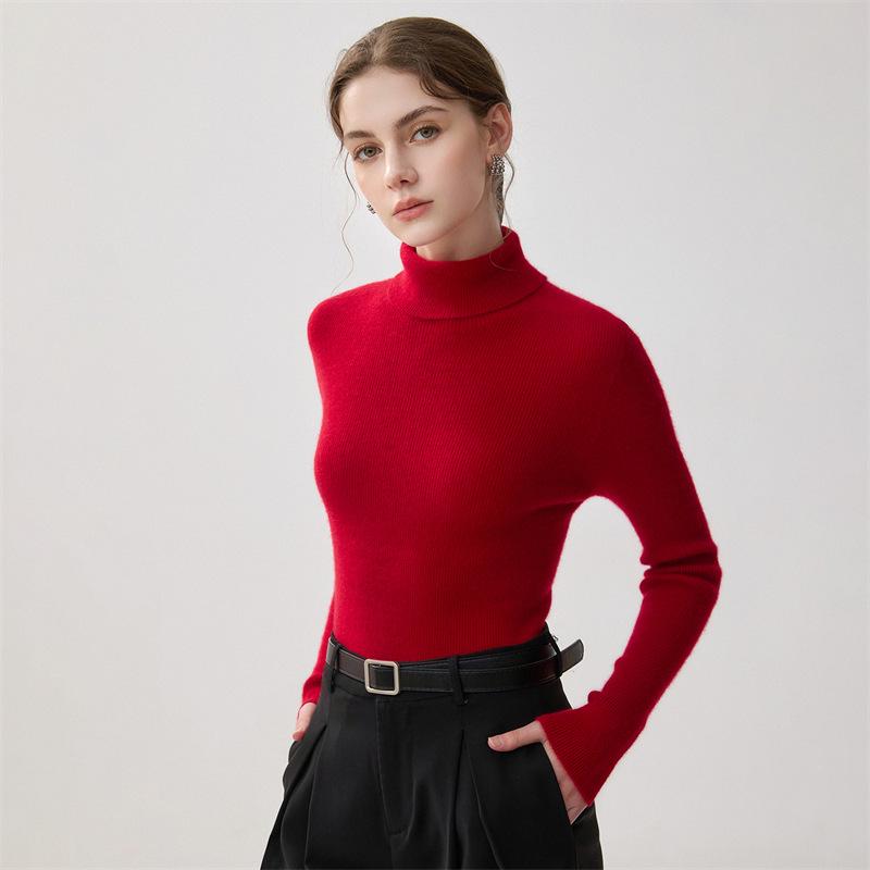 Women's 2026 Seamless High Neck Cashmere Sweater – Slim Fit Winter Base Layer