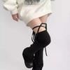 Women's Fashion Leg Warmers Spring Thin Foot Cover Long Stocking JK Girls Solid Color Over The Knee Tie-up Thigh-high Foot Socks