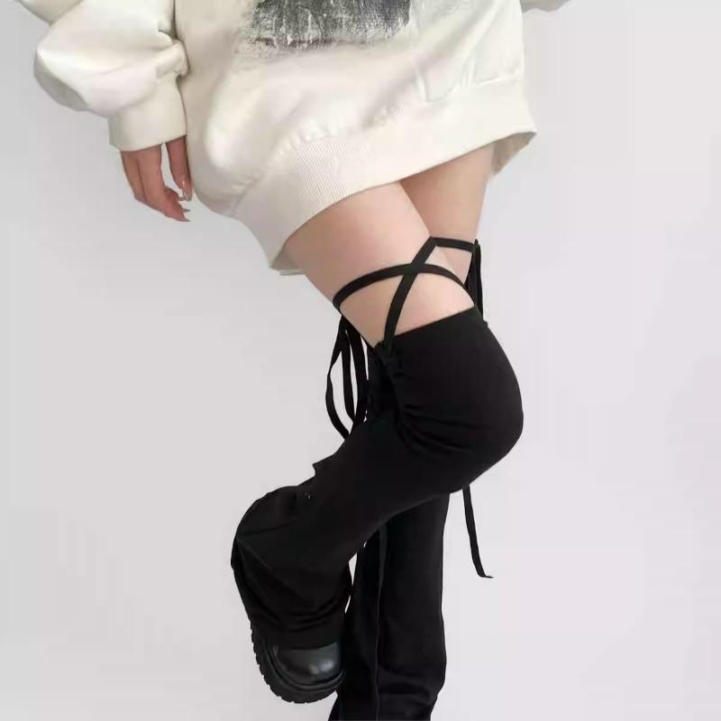 Women's Fashion Leg Warmers Spring Thin Foot Cover Long Stocking JK Girls Solid Color Over The Knee Tie-up Thigh-high Foot Socks