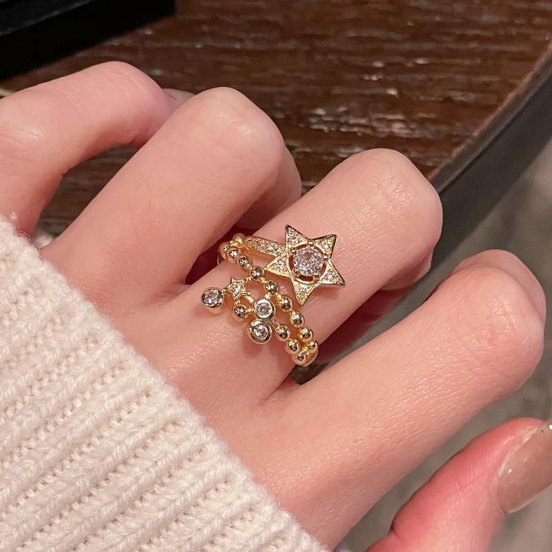 Средневековый Маленький Ароматный Стиль Французский Ретро Звезда Полностью Алмазная Кисточка Открытое Кольцо Нишевый Дизайн Легкая Роскошь Высококлассные Аксессуары Adjustable opening