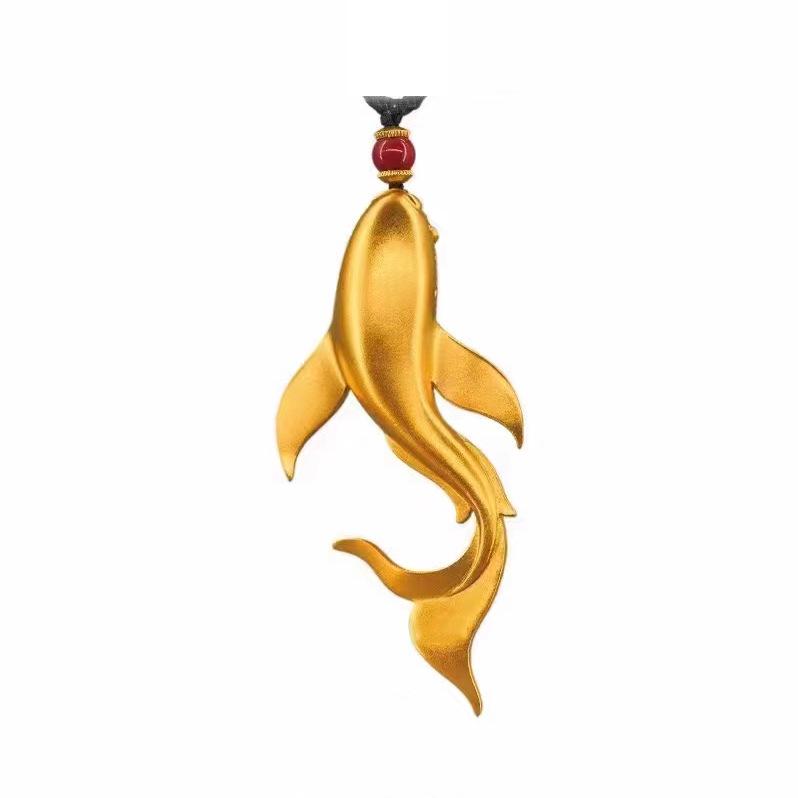 Ancient Style Vietnam Sand Gold Koi Necklace with Carved Begonia Pendant