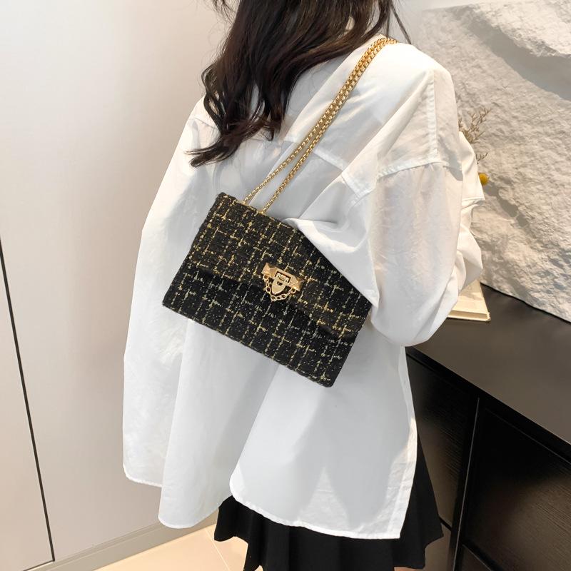 Women's Wool Plaid Chain Bag - Versatile Spring/Summer 2024 Style