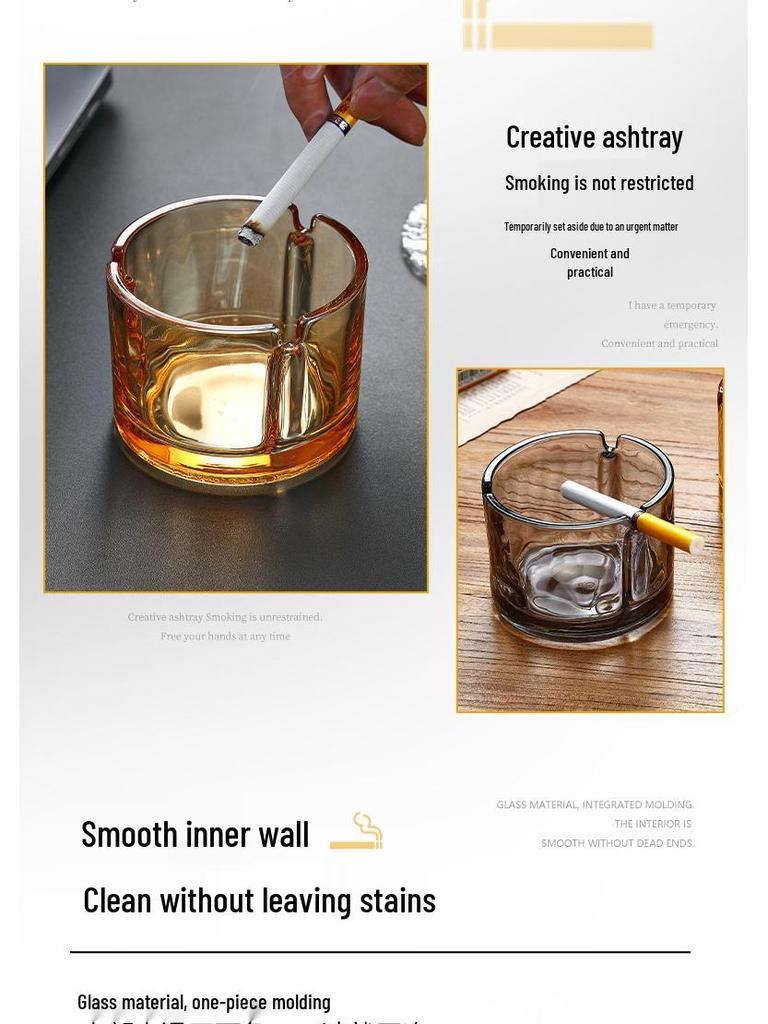 Large Glass Ashtray with Lid for Home, Office, Bar, or Restaurant