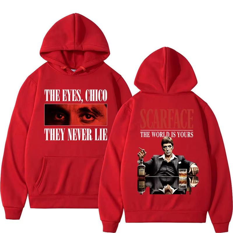 Tony Montana Scarface Vintage Graphic Hoodie Men Women Hip Hop Harajuku Oversized Long Sleeve Pullover Sweatshirt Retro Movie Fleece Top