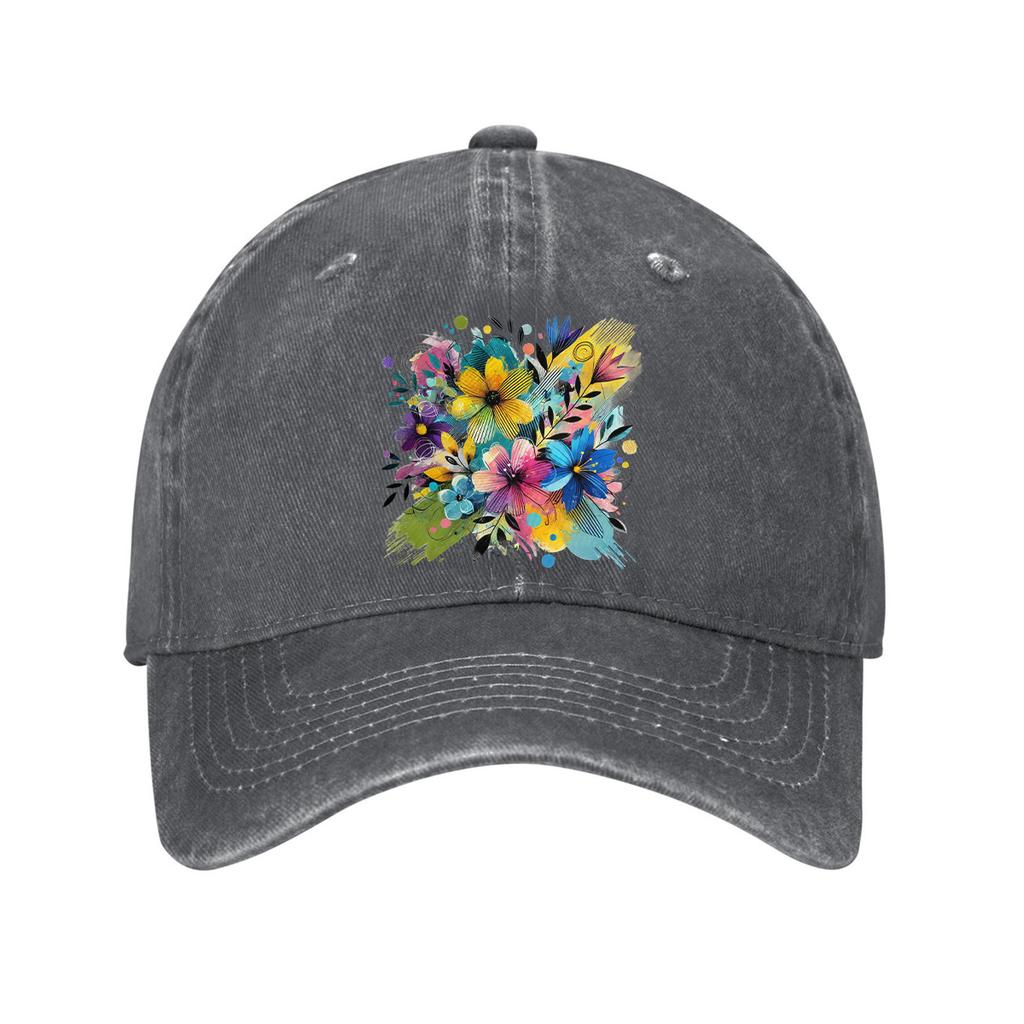 Vibrant Floral Graffiti Baseball Cap Unisex Washed Cotton Adjustable Casual Dad Hat