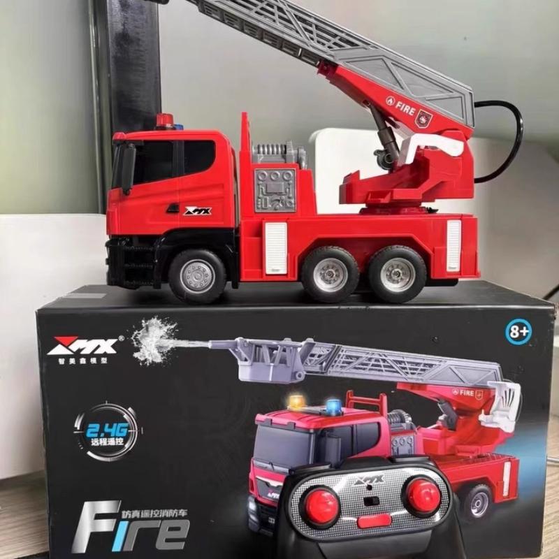 Remote Control Fire Truck Charging Sound And Light Water Spraying Lifting Cloud Ladder Rescue Project Car Children And Boy Gift