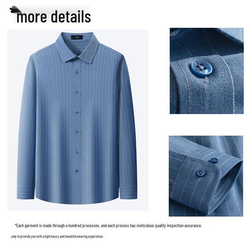 Shanshan Men's Wool Blend Brushed Non-Iron Business Casual Long-Sleeve Shirt
