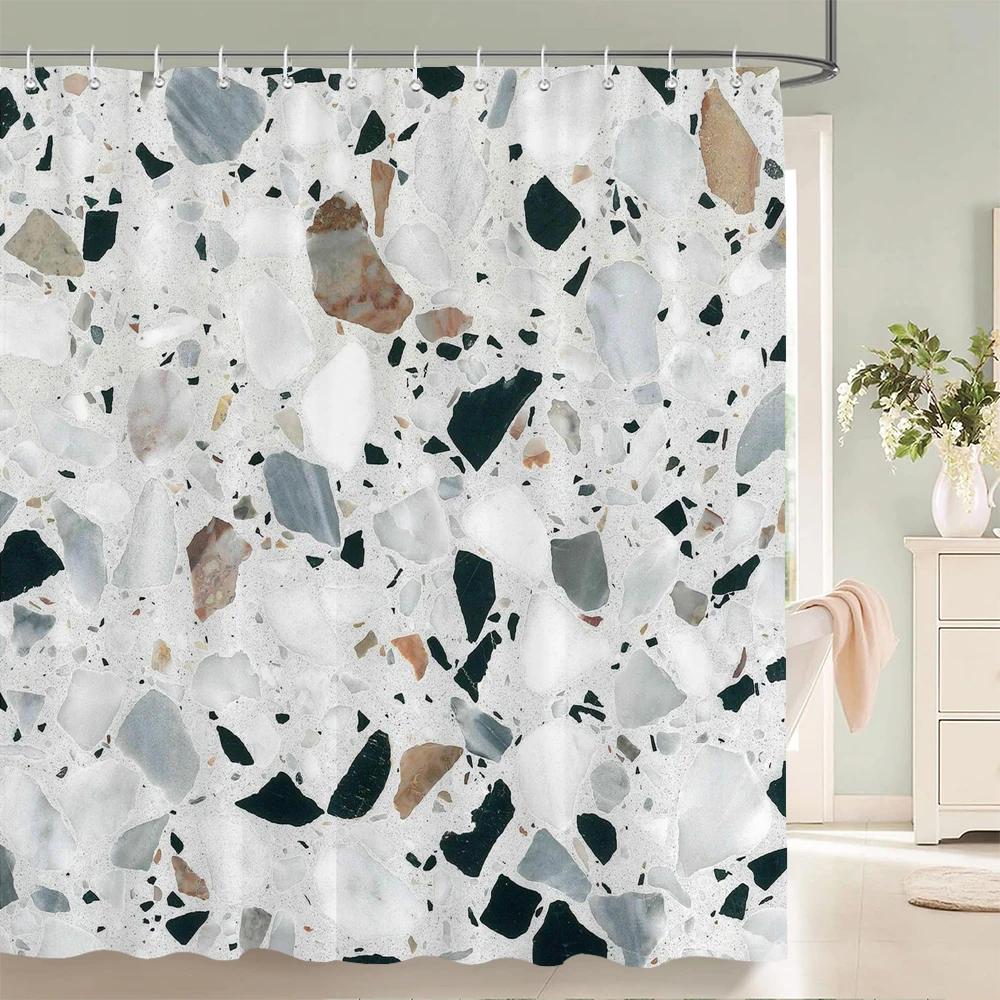 Gradient Marble Ink Texture Shower Curtain Waterproof Colorful Abstract Geometry Bath Curtain Bathroom Decor Curtain With Hooks