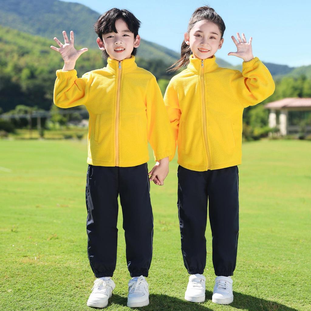 Children's Three-Piece School Uniform Set: Windbreaker for Spring & Autumn, Detachable, Winter-Ready, Thickened for Kindergarten.