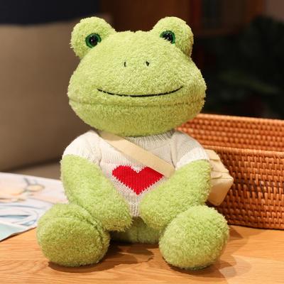 1 st 25cm schattige kikker pluchen speelgoed knuffels pop zachte kikker met trui tas kinderspeelgoed verjaardagscadeau kerstcadeau voor kinderen