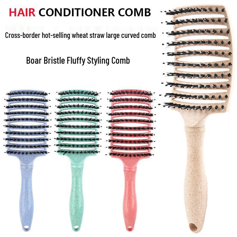 

Wheat Straw Scalp Massage Curved Hairbrush for Curly Styling зелений