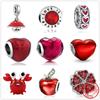 New Red Lovely Crab Mushroom Flower Glass Heart Charm Beads Fit Original Pendant Charms Silver 925 Bracelet DIY Women Jewelry