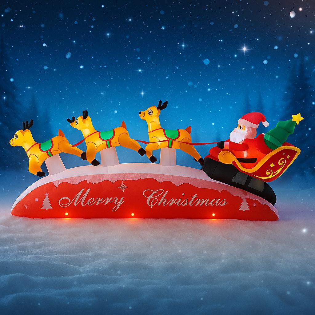 9.84FT Inflatable Santa Sleigh Reindeer Toy LED Lit Festive Gift Xmas Yard Lawn Party Decoration Christmas Supplie Home Ornament