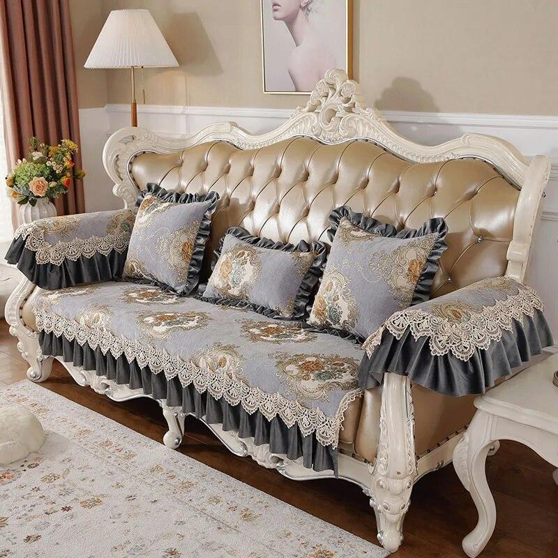 

Retro Chenille Jacquard Sofa Cover 1 2 3 Seater Floral Slipcover Universal Couch Cover with Armrest Towel Four Seasons Armrest 30X70cm