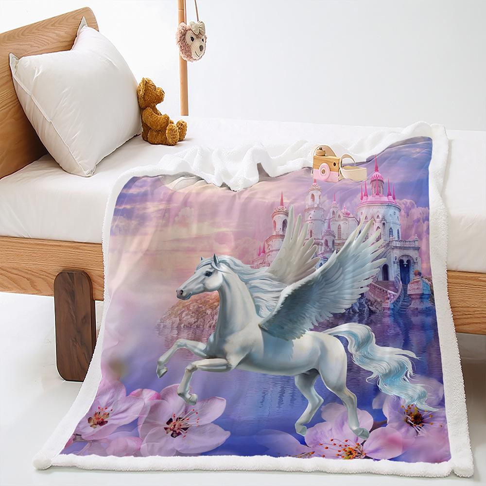 2D Digital Printed Cover Blanket Unicorn Cartoon Thickened Lamb Fleece Crystal Plush Blanket