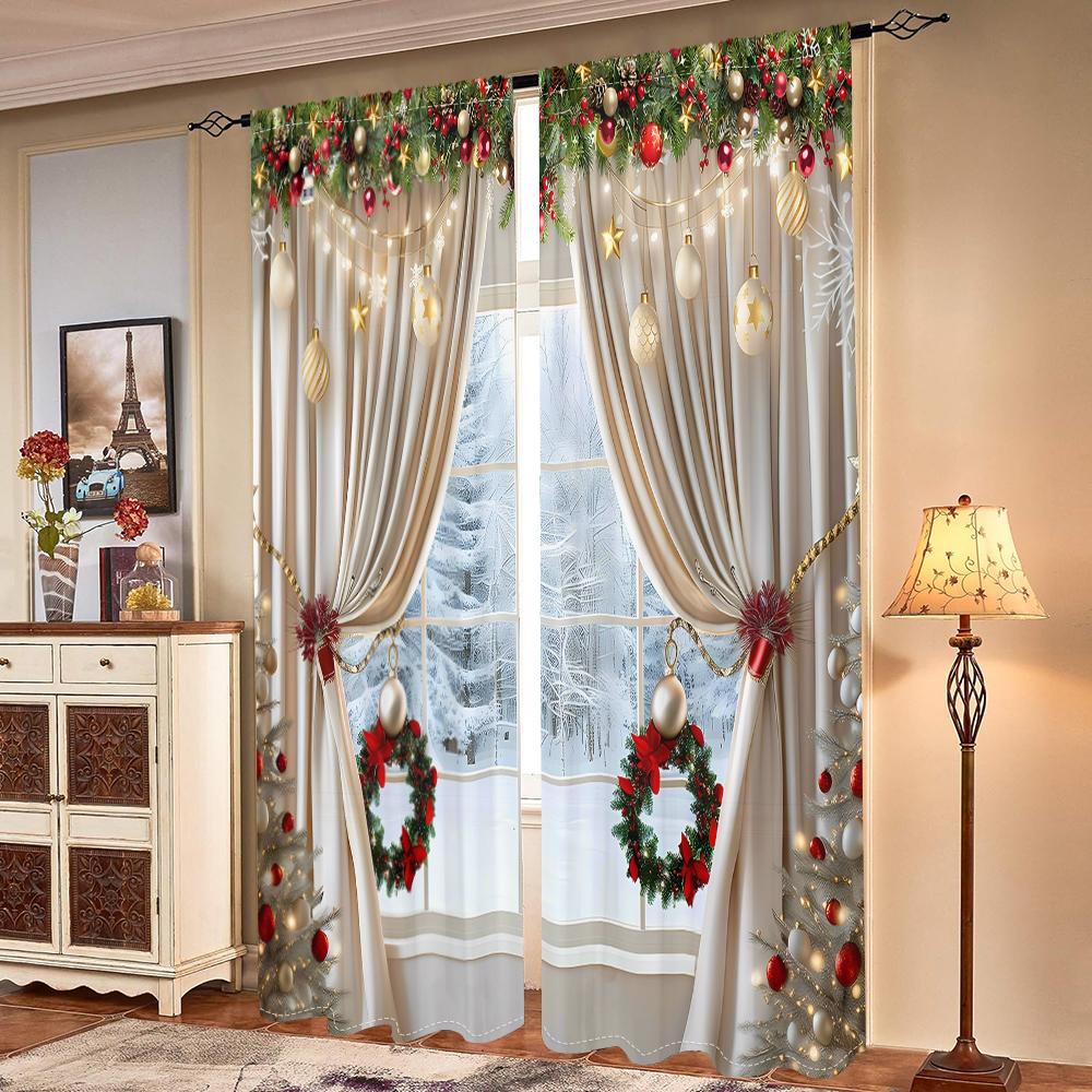 2 pieces, 3D luxury Christmas curtains -30% blackout - suitable for living room, bedroom, kitchen, home decoration