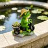 Charmant Tafereel Kikker Decor Fietsende Figuur, Creatieve Bloempot, Hars Tuinbeeld, Weerbestendig Miniatuur Micro Landschap Succulenten