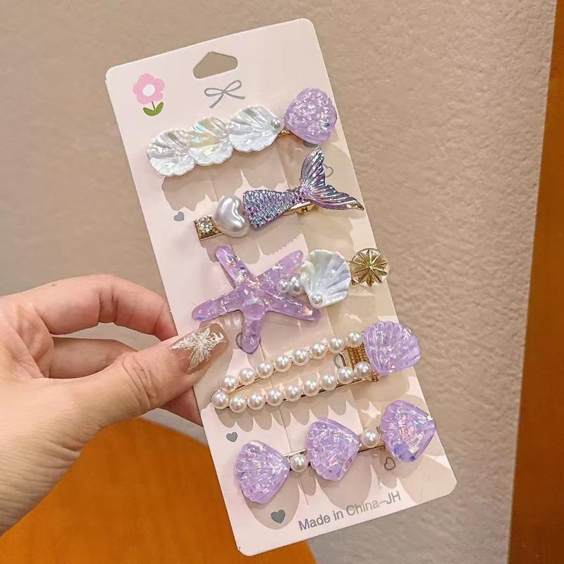 5Pcs Girls Cute Mermaid Ocean Hair Clips Starfish Shell Design Non Slip Grip For Daily Wear Birthday Parties Beach Trips