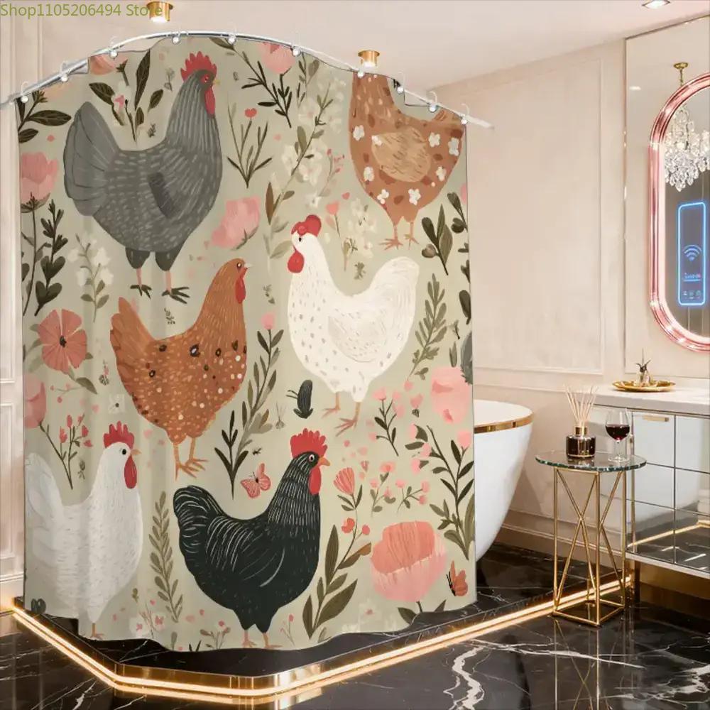 A Bathroom Shower Curtain, Farm Picking Day, Spring Festival Shower Curtain, Includes 12 Hooks, 180*180Cm Bathroom Window Curt