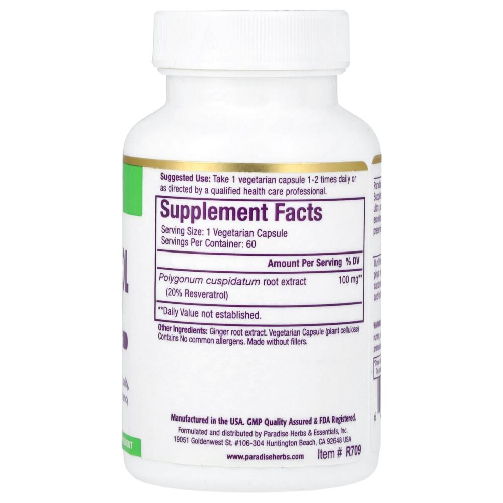 Paradise Herbs Resveratrol Veggie Capsules, 60 Counts