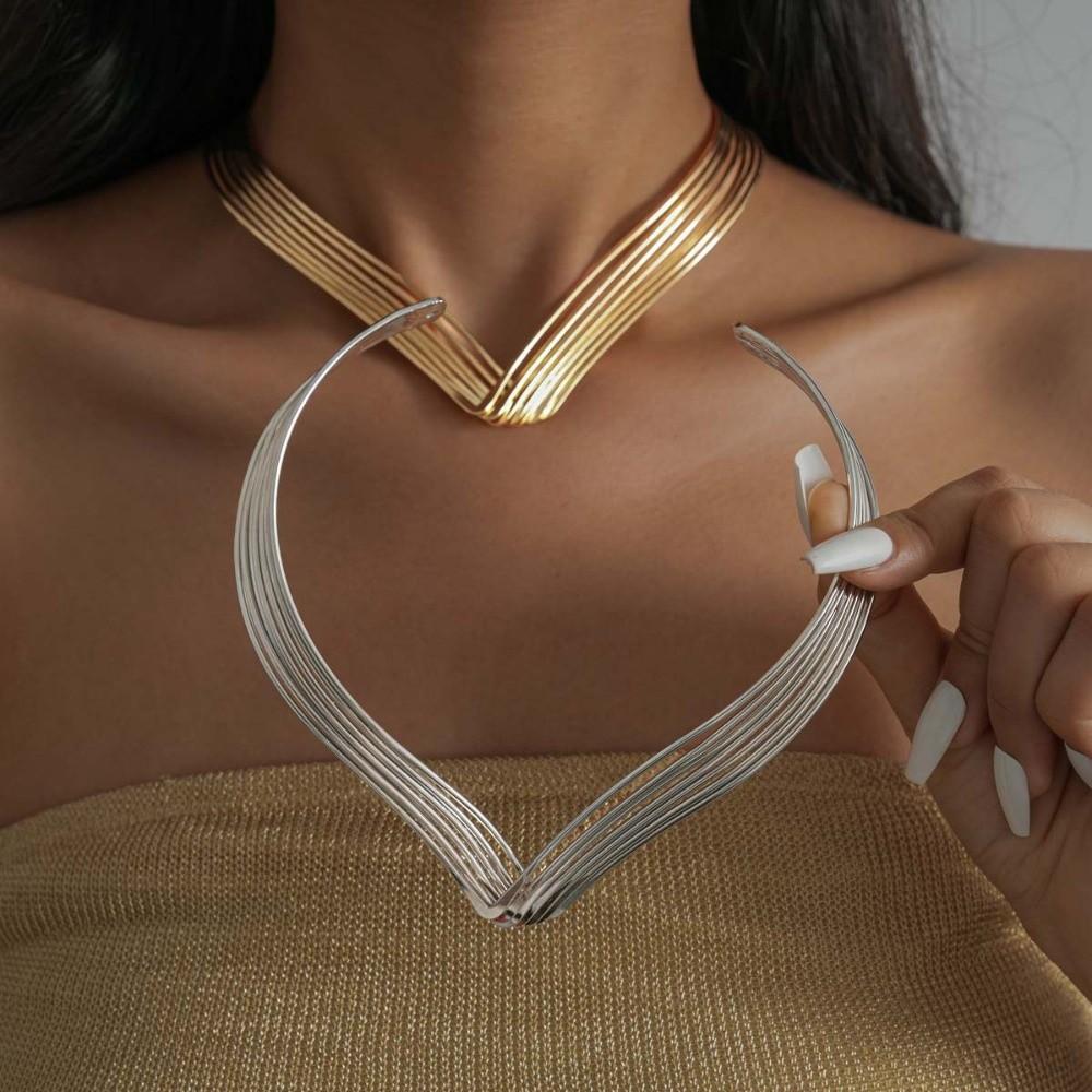 Exaggerated Metallic Multi-Layer Line Necklace Women's Fashion Choker Holiday Gifting