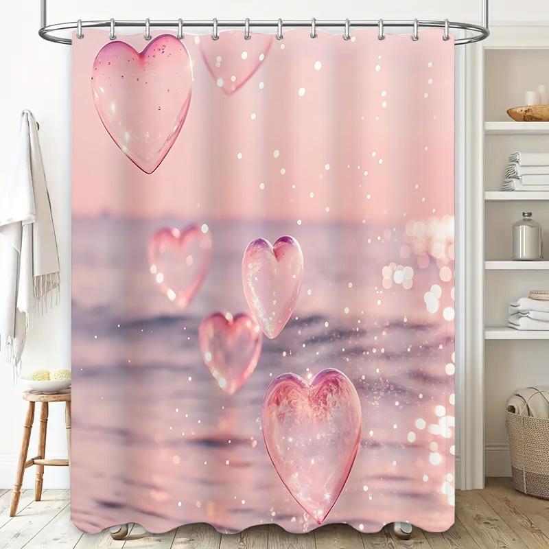 Romantic Pink Heart Shower Curtain For Bathroom Decor Waterproof And Durable Easy To Clean And Maintain To Install Wrinkle-Free