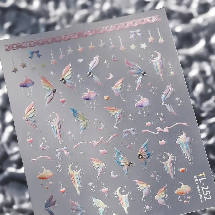 Gold Silver Love Star Moon Geometric Lines Necklace Stamping Retro Soft Self Adhesive Nail Art Sticker Manicure Decal