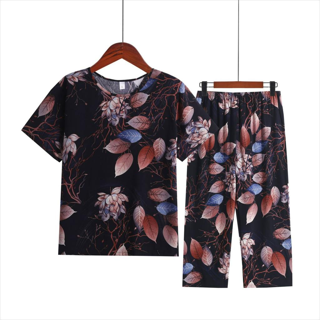Women's Summer Suits, Casual Plus Size Artificial Cotton Short-sleeved Middle-aged Mother Pajamas, Homewear