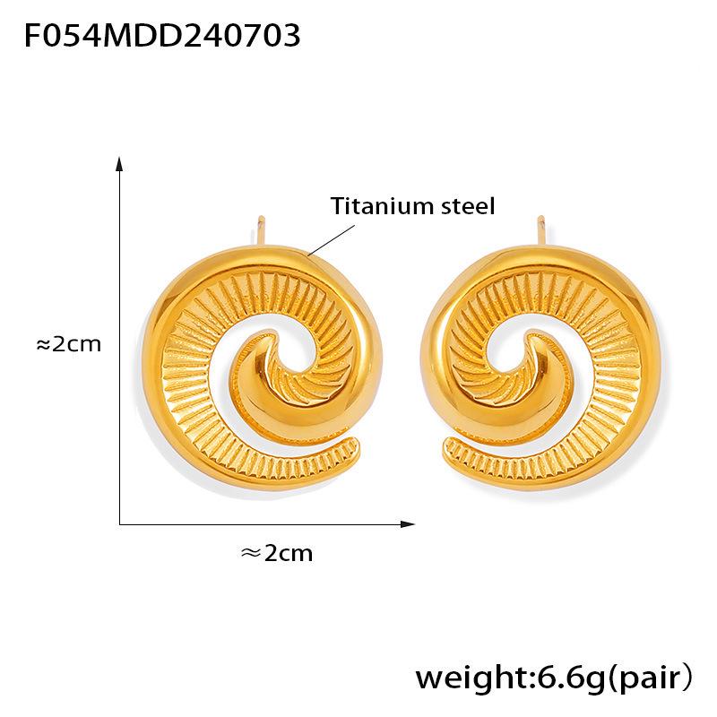 Fashionable Titanium Steel 18K Gold-Plated Rotating Thread Design Stud Earrings, Non-fading Jewelry