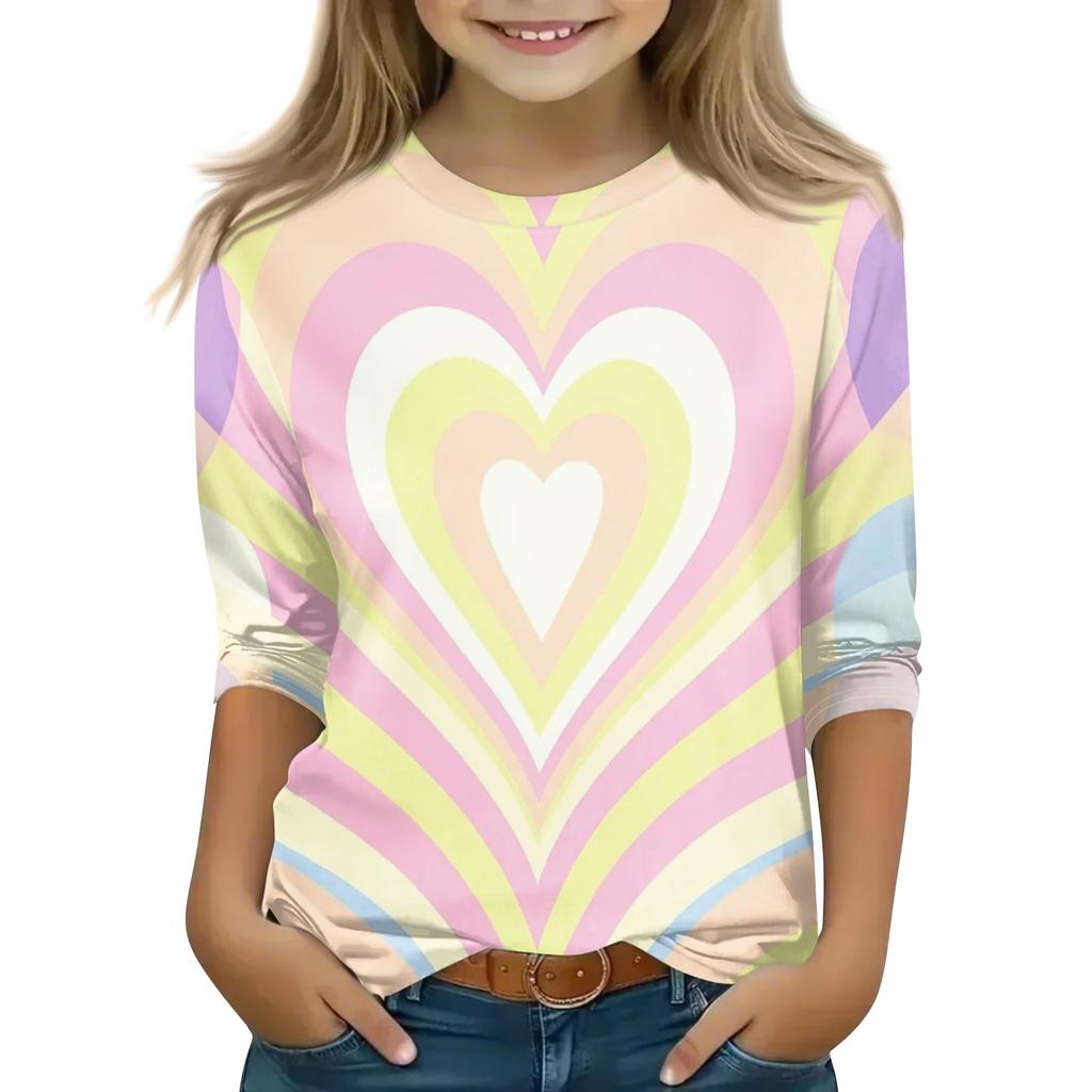 Kid's Round Neck Cute Flower Day Print Lightweight Spring/Summer Top