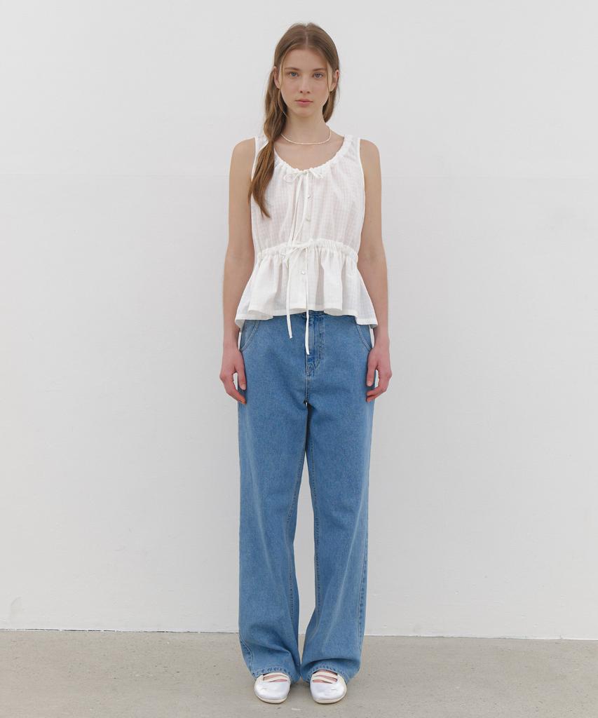 CLUNY Soft Ribbon Shirring Blouse - White