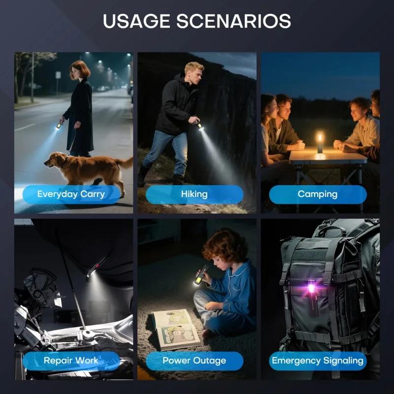 Magnetic Work Light 5 Light Modes 37g Ultra Lightweight EDC Portable Hands Free Rechargeable Clip on Flashlight Outdoor Repair