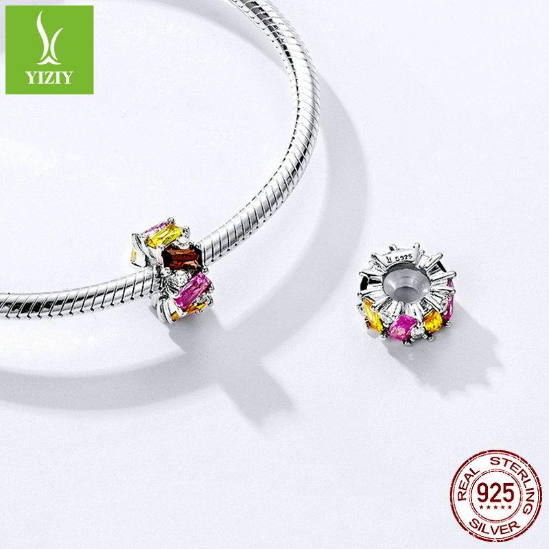 Silver Ziyun Square Zirconium Spacer Beads, 925 Sterling Silver, Platinum-Plated, Korean Fashion DIY Jewelry Accessories SCC1182.