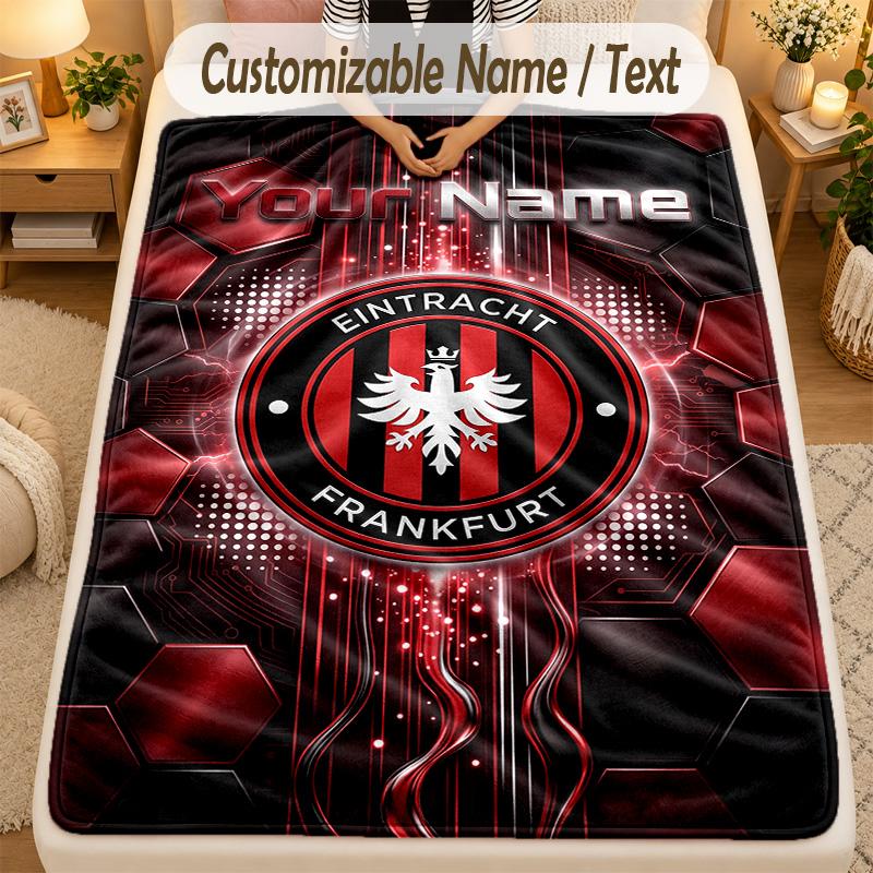 Flannel BlanketEintracht Frankfurt Custom Name Text Personalized Soft Warm Throw Blanket Home Decor Gift