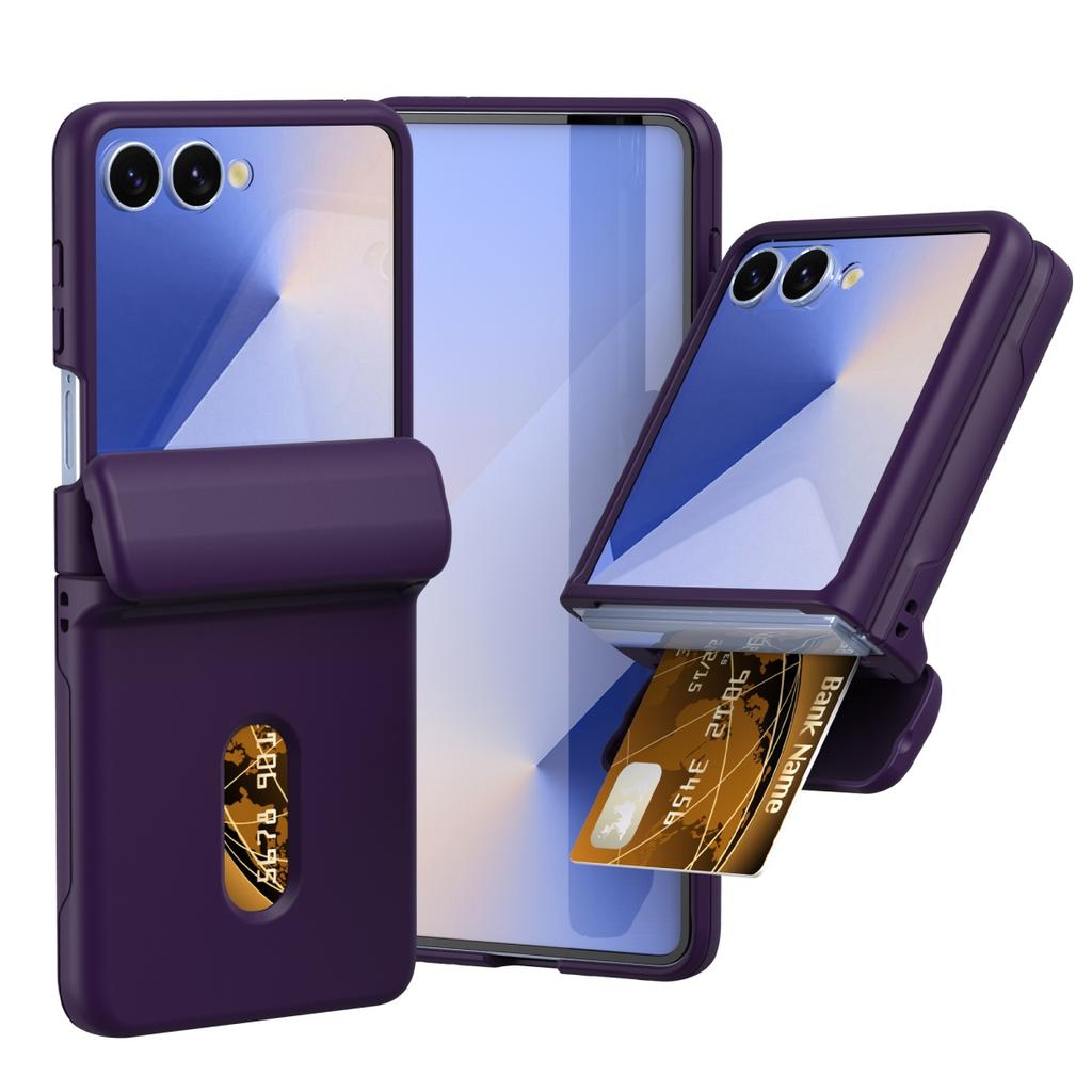 Candy Color Matte Card Holder Slot Spring Hinge Case For Samsung Galaxy Z Flip 7 6 5 4 3 Tempered Film Protect Shockproof Cover