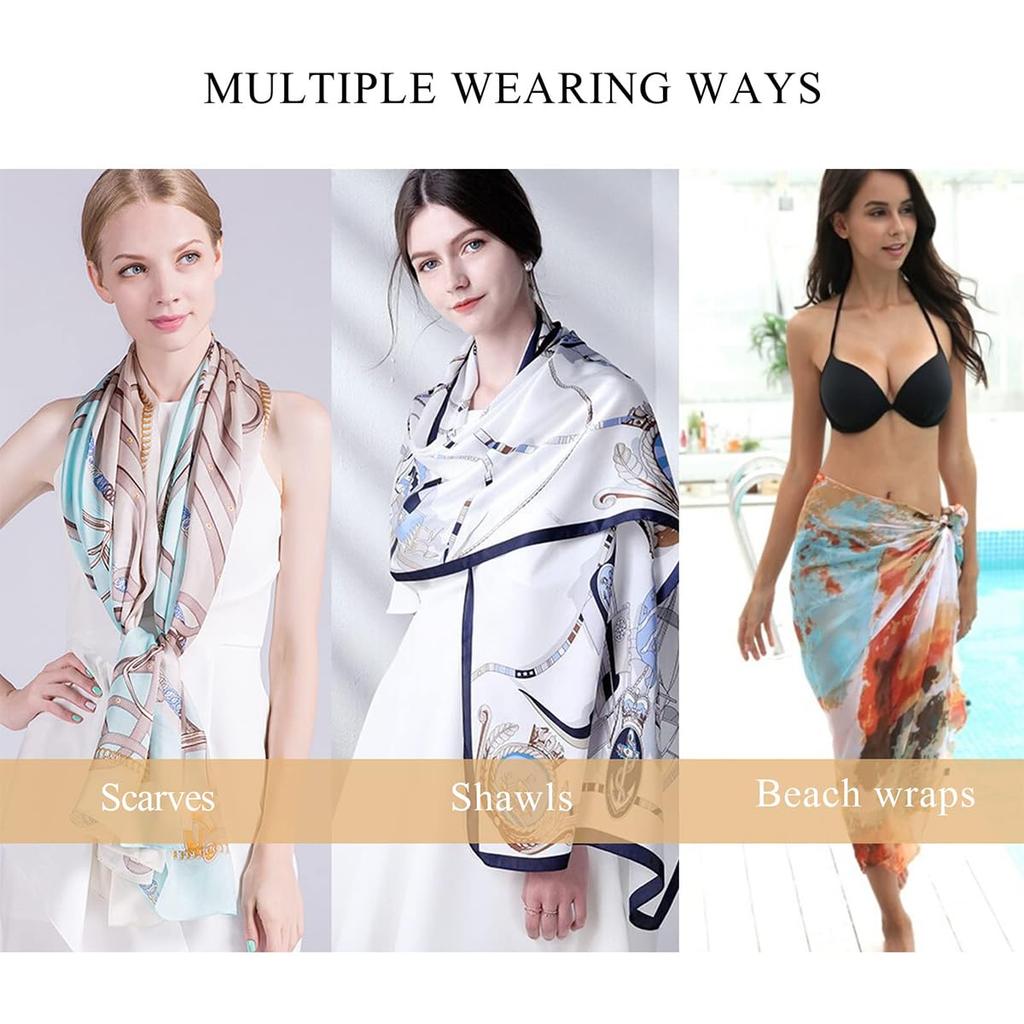 LumiSyne Silk Paisley and Geometric Vintage and Artistic Neck Sun Winter Women's Scarf, Prints, Style, Large, Long, Warmer, Lightweight, Warm, Shawl,