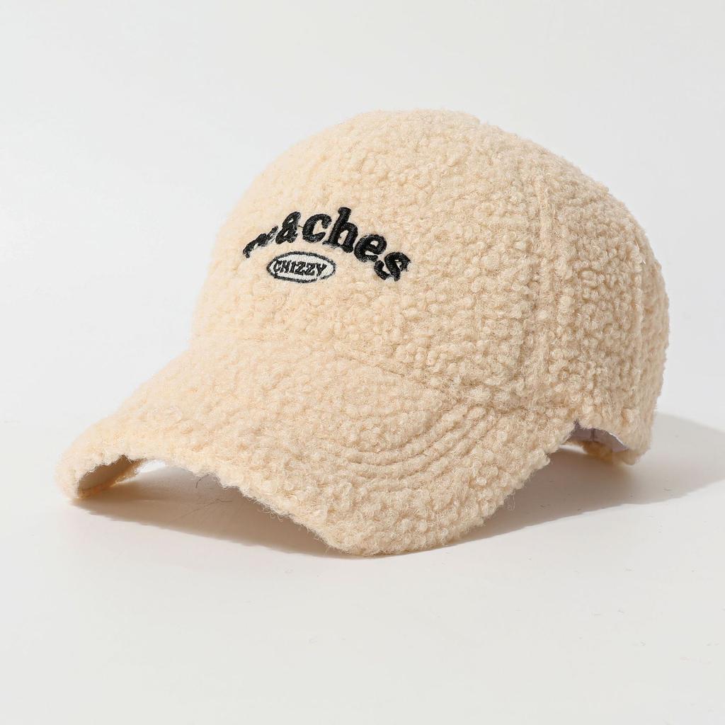 Baseball Cap Women's Solid Lamb Fleece Corduroy Splicing Cap Autumn and Winter Warm Baseball Cap