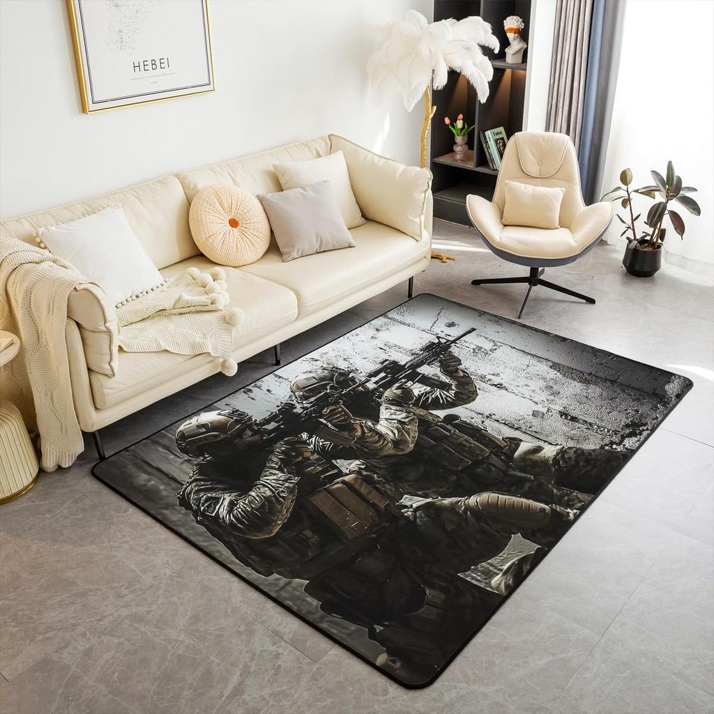 Erosebridal Boys Soldiers Theme Area Rug 3x5,Teens Machine Guns Rug for Bedside,Young Men Army Games Area Rugs for Bedroom,Boys Military Cam