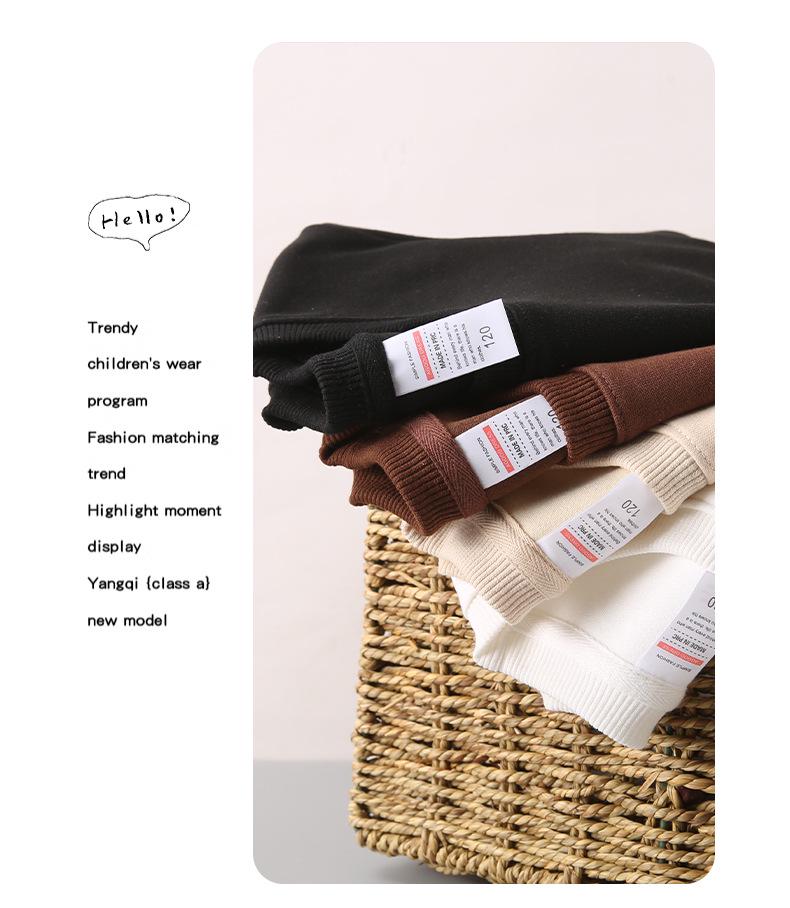 Dziecięca Bluza z Okrągłym Dekoltem z Pluszem dla Chłopców i Dziewcząt - Logo na Zamówienie, Jednolity Kolor, Jesień/Zima