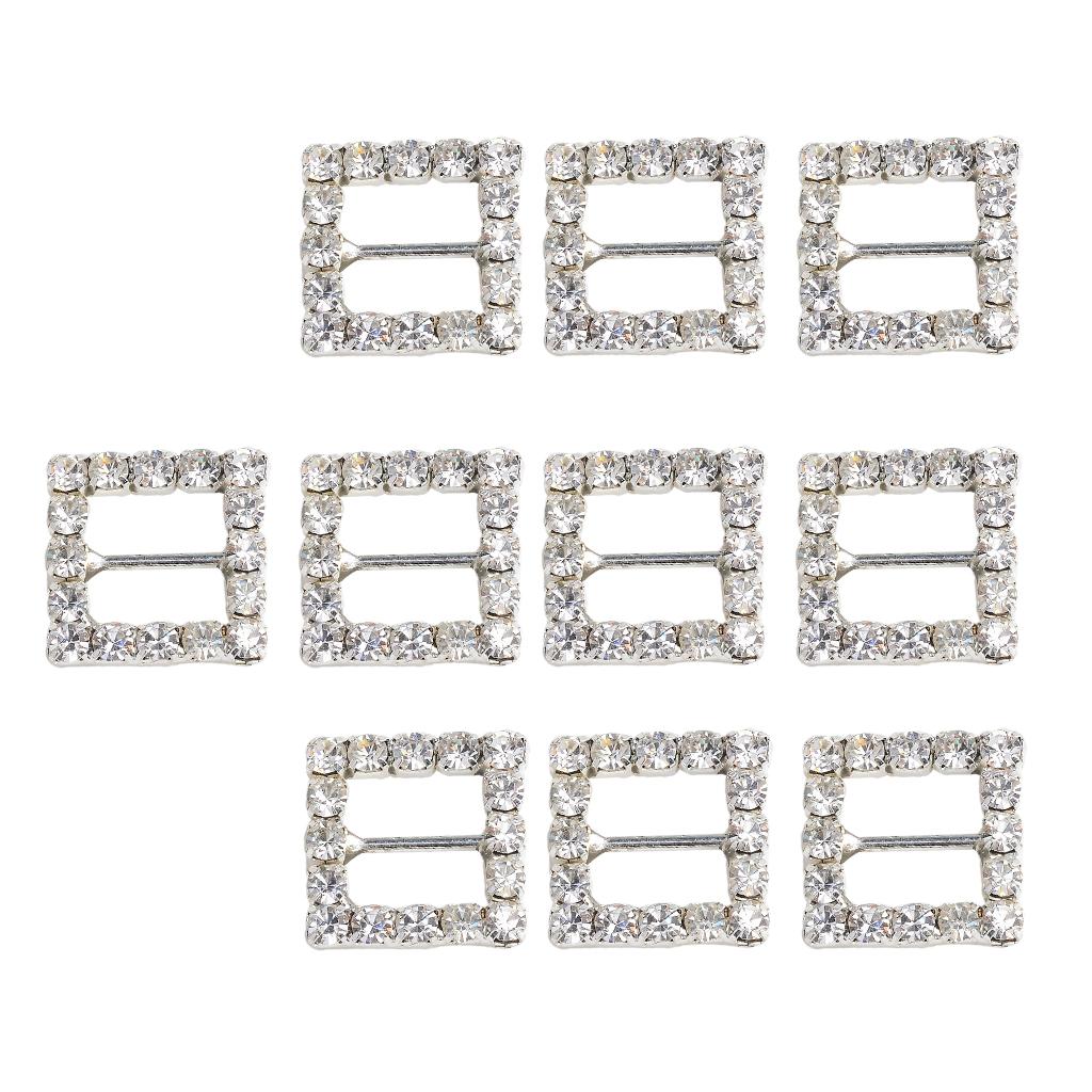 10pcs 14mm Square Shape Alloy Rhinestone Crystal Buckle Ribbon Slider for Wedding Party Invitation