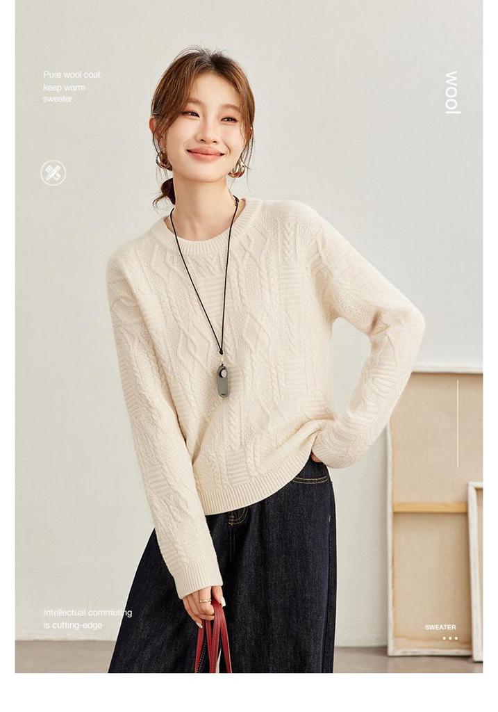 Women's 100% Wool Loose Twisted Knit Sweater