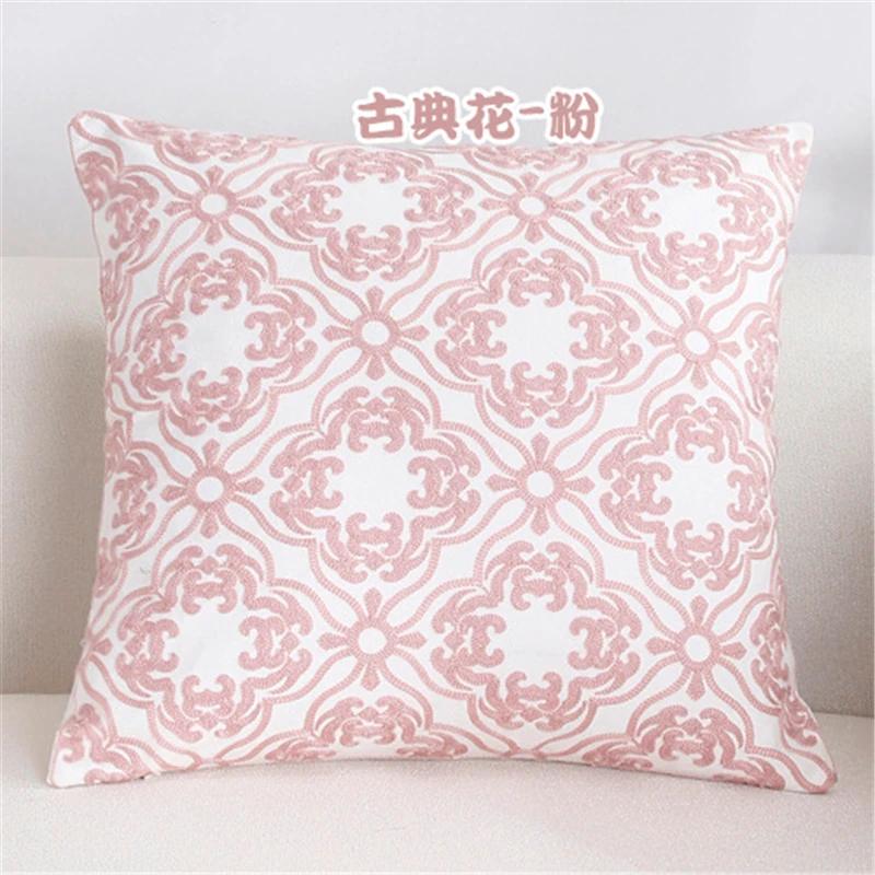 New 100% Cotton Woolen Embroidered Geometric Cushion Cover Modern Nordic Style Pink Blue Pillow Cover Cotton Throw Pillows Case