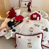 Cartoon Embroidered Warm Winter Bedding Set Imitation Cashmere Warmth Duvet Cover Set with Sheet Queen Quilt Cover Pillowcases