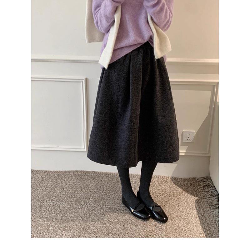 Solid Woolen A-Line Petite Midi Skirt for Women - Autumn/Winter 2025 Collection