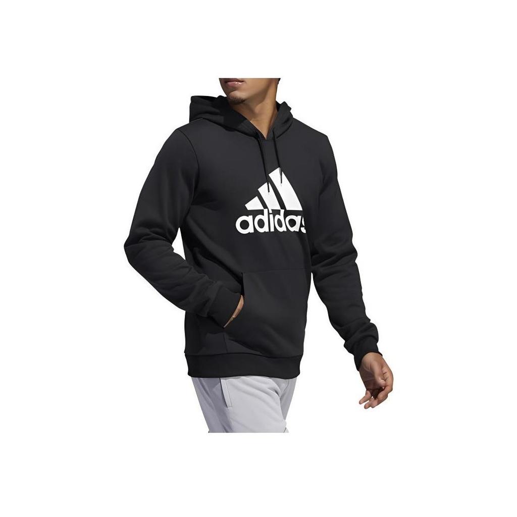 Adidas Classic Logo Print Drawstring Hoodie, Men Daily Outdoor Sports Casual Long Sleeve Sweatshirt Black GH6663