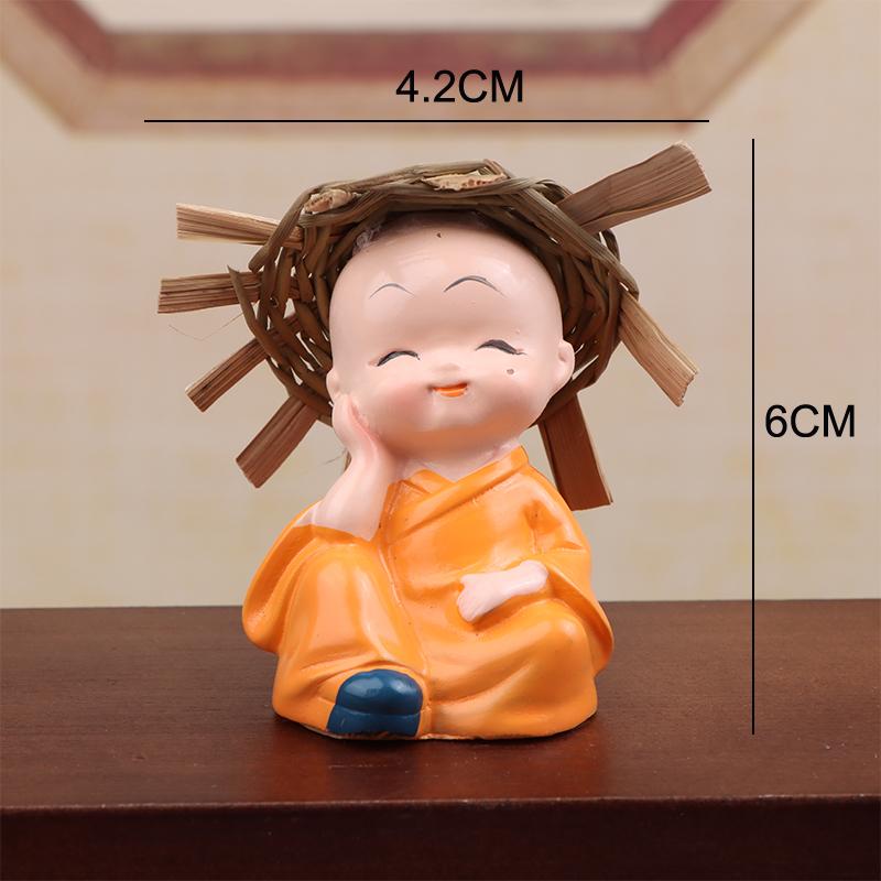 4Pcs Cute Straw Hat Monks Buddha Statues Creative Buddha Dolls Table Car Decoration Resin Crafts Gift Little Monk Sculptures