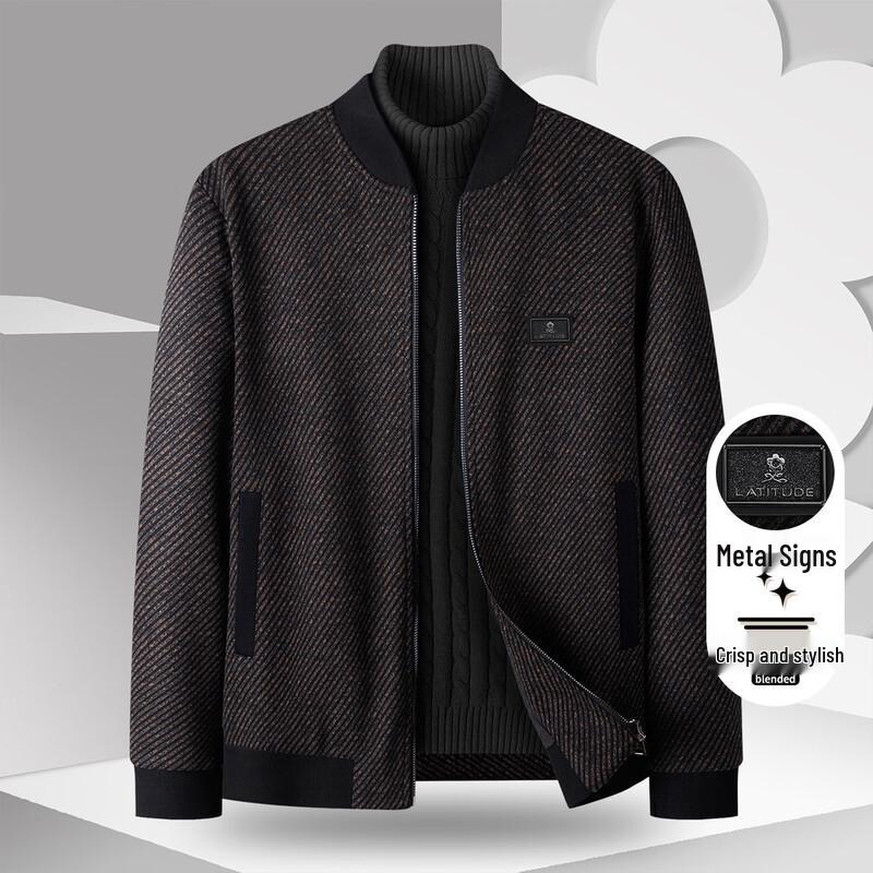 

MONTAGUT Men s Thick Striped Baseball Collar Jacket M